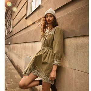 Madewell Embroidery Lace Trimmed Corduroy Mini Dress